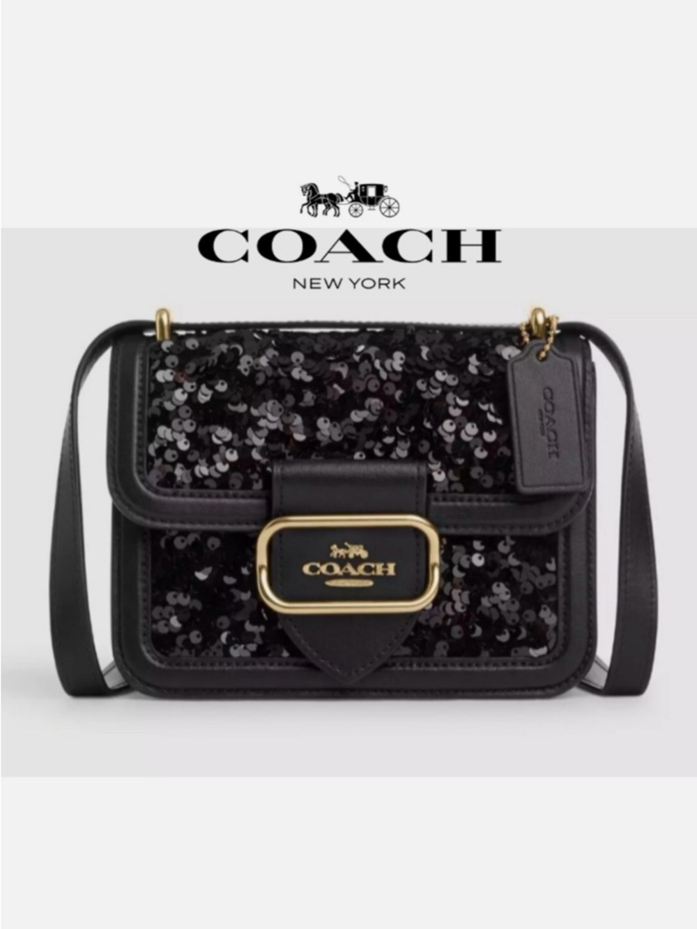 COACH Black Sequin Leather Crossbody with Gold Hardware NWT!
